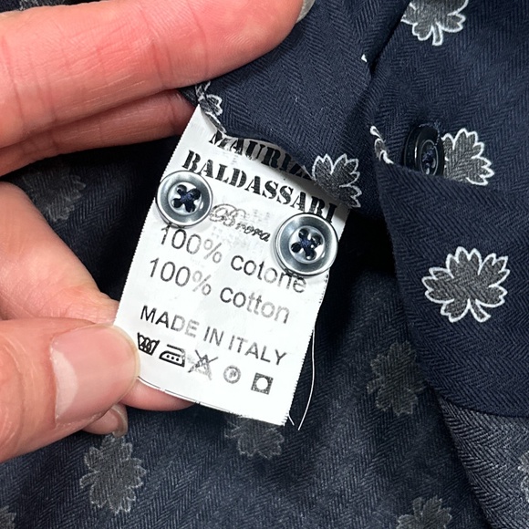 Maurizio Baldassari Soft Cotton Herringbone Floral Leaf Button Shirt Mens XL - Picture 8 of 9